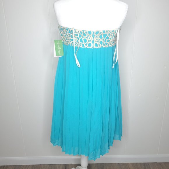 LILLY PULITZER SEA BLUE JILLIE CHIFFON STRAPLESS DRESS Woman's SIZE 10 - Picture 10 of 15